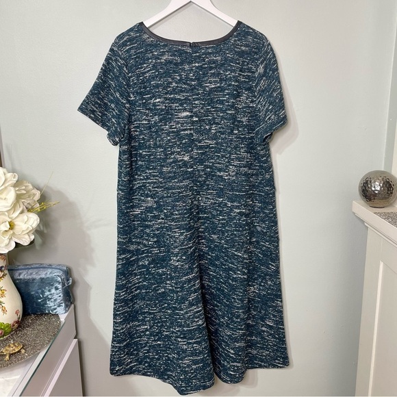 Talbots Tweed Knit Fit & Flare Dress Faux Leather Trim Green Multi Plus Size 22W - Picture 9 of 12